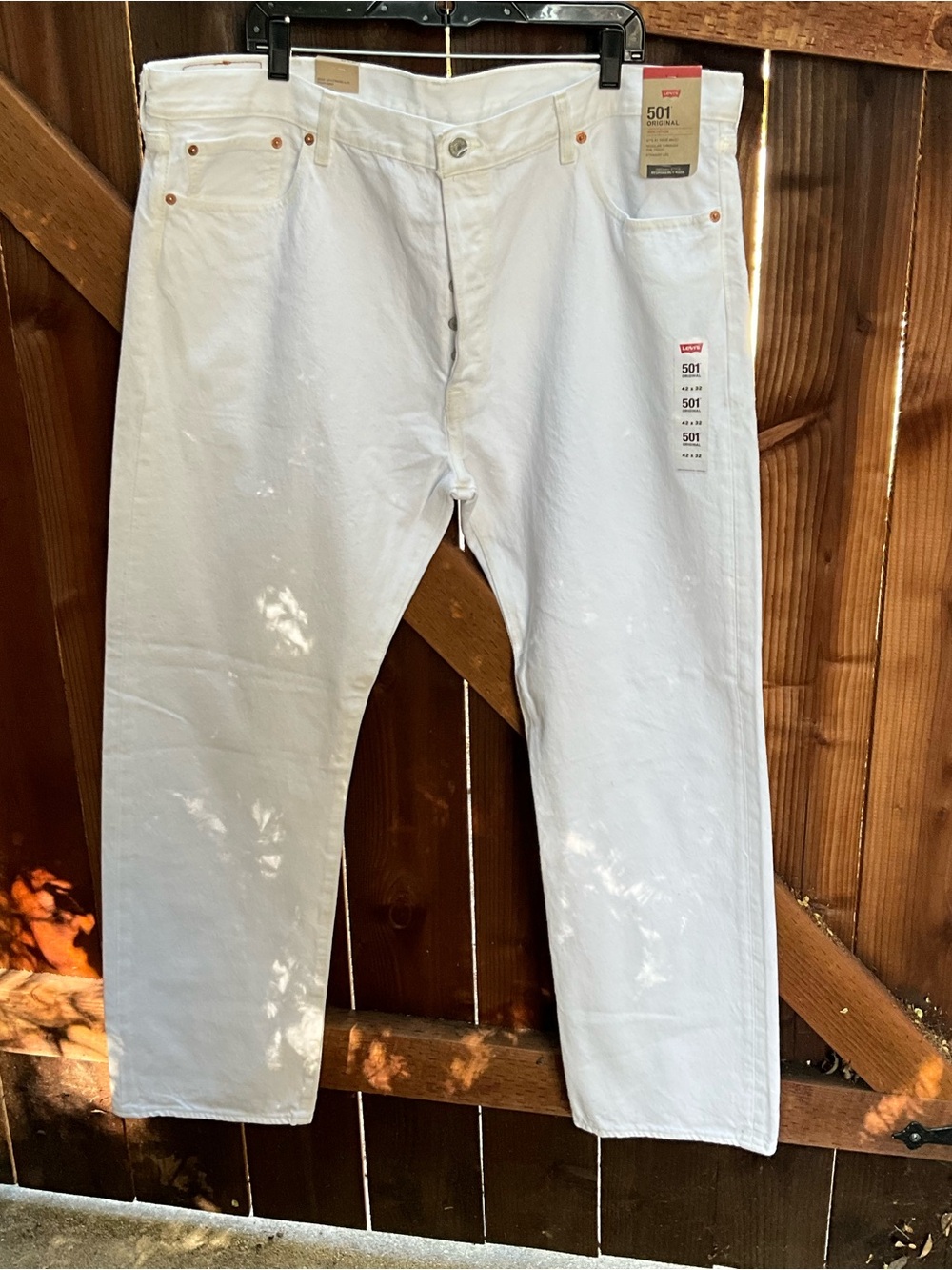 New white Levi's Men's button fly 501 Original Straight Jeans 42 x 32 $79
